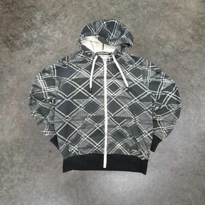Hoodie Buddie Mens Medium Plaid‎ Zip Up Hoodie Black White Y2K Skater 0331
